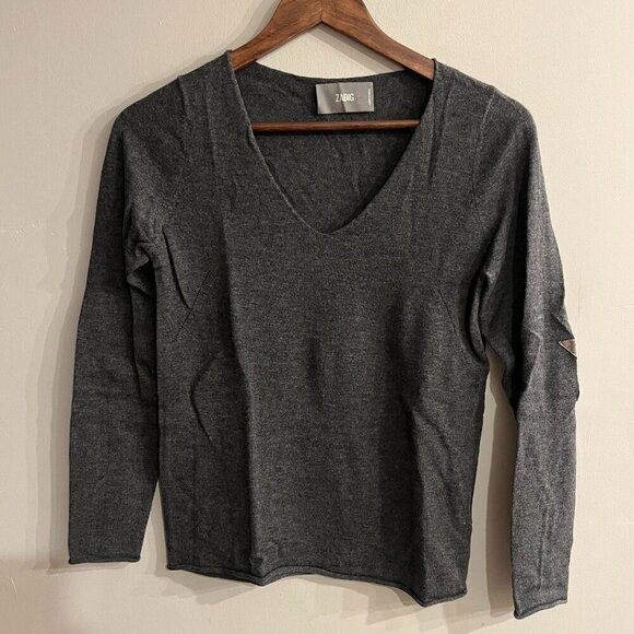 ZADIG & VOLTAIRE Women's Dark Gray V-Neck Star Elbow Patch Knit Top Size XS - Picture 1 of 5
